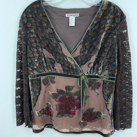Katie Todd Women’s S Brown Floral Velvet Blouse - Picture 1 of 8